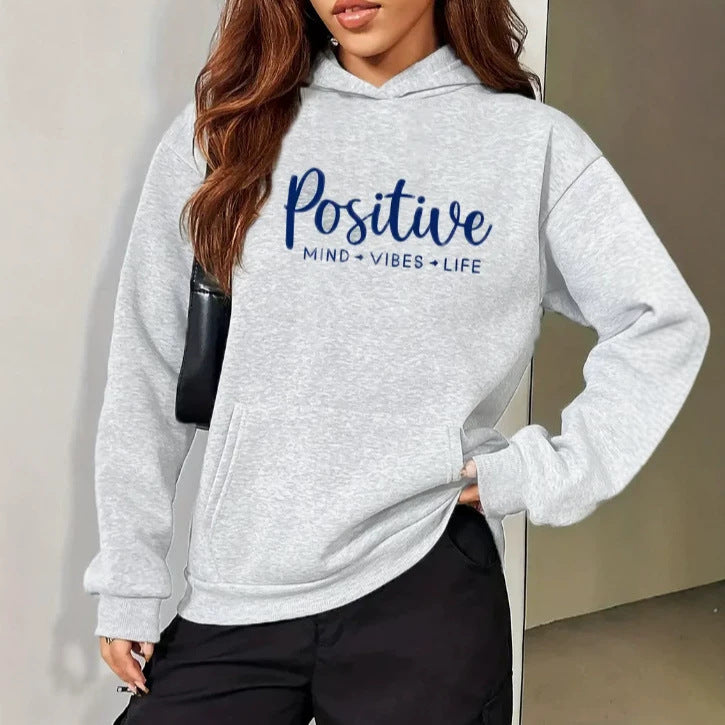 Sweat à capuche femme épais à lettres imprimées