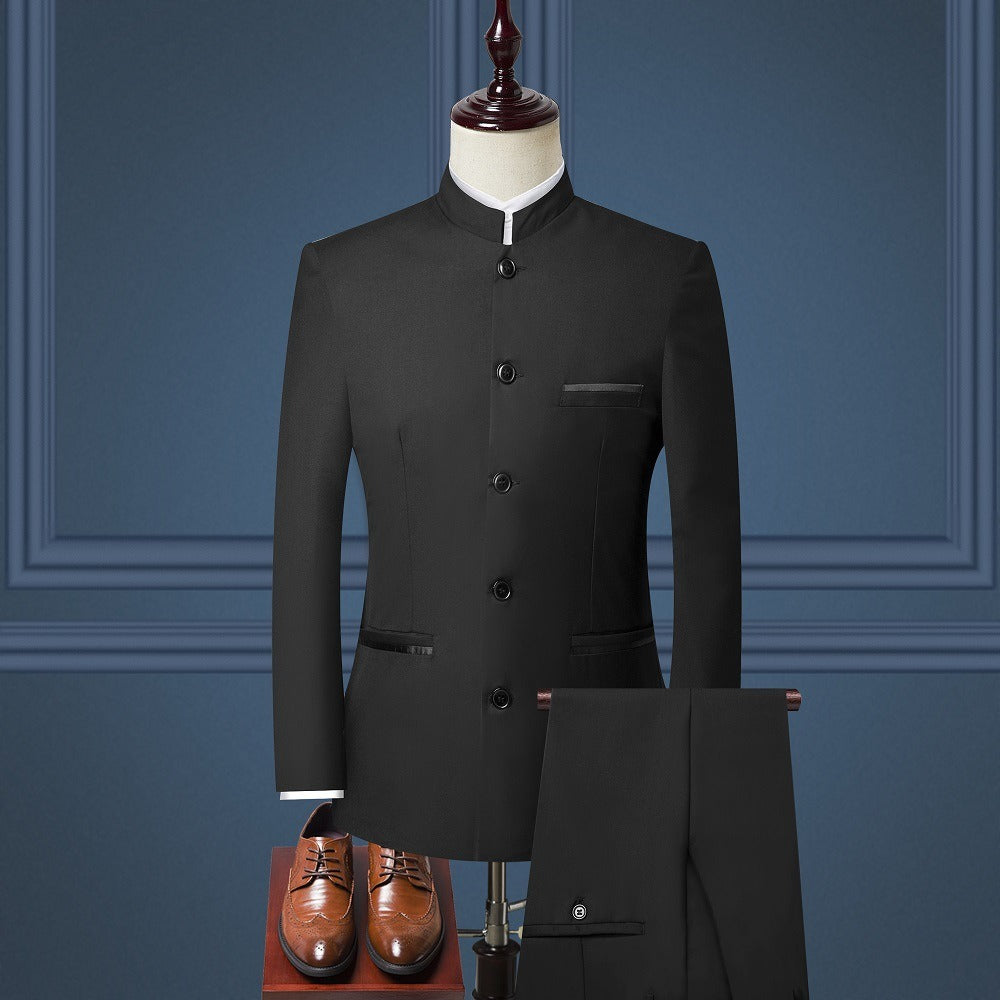 Costume homme trois pièces à col montant – Coupe ajustée