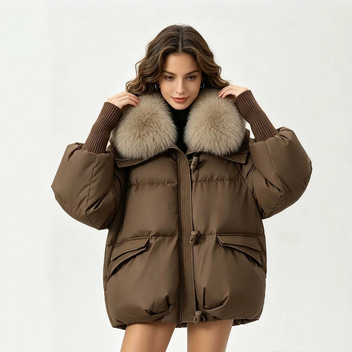 Doudoune Femme Coupe Ample – Col Amovible en Fausse Fourrure