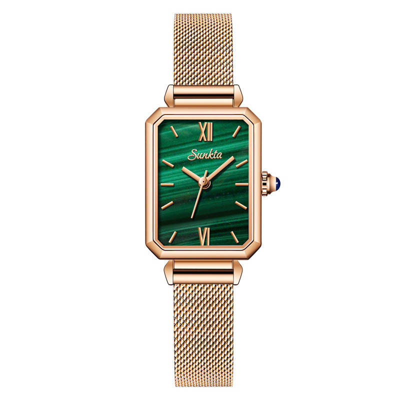 Montre Femme Lige Carrée Quartz – Bracelet Acier, Calendrier & Étanche 30M