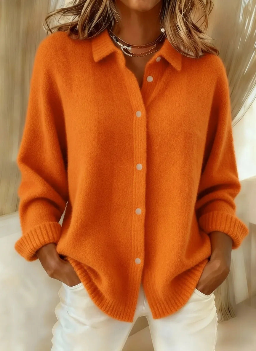Damen-Strickjacke mit Polokragen aus Kaschmir, geknöpft, Herbst-Winter, 6 Farben