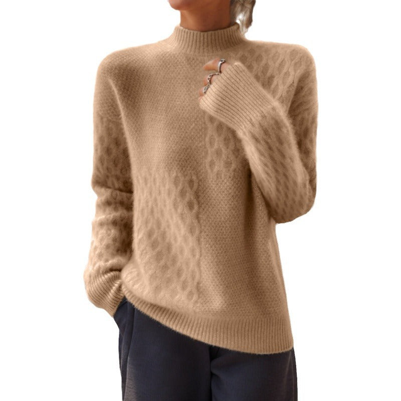 Pull femme à col montant et maille texturée