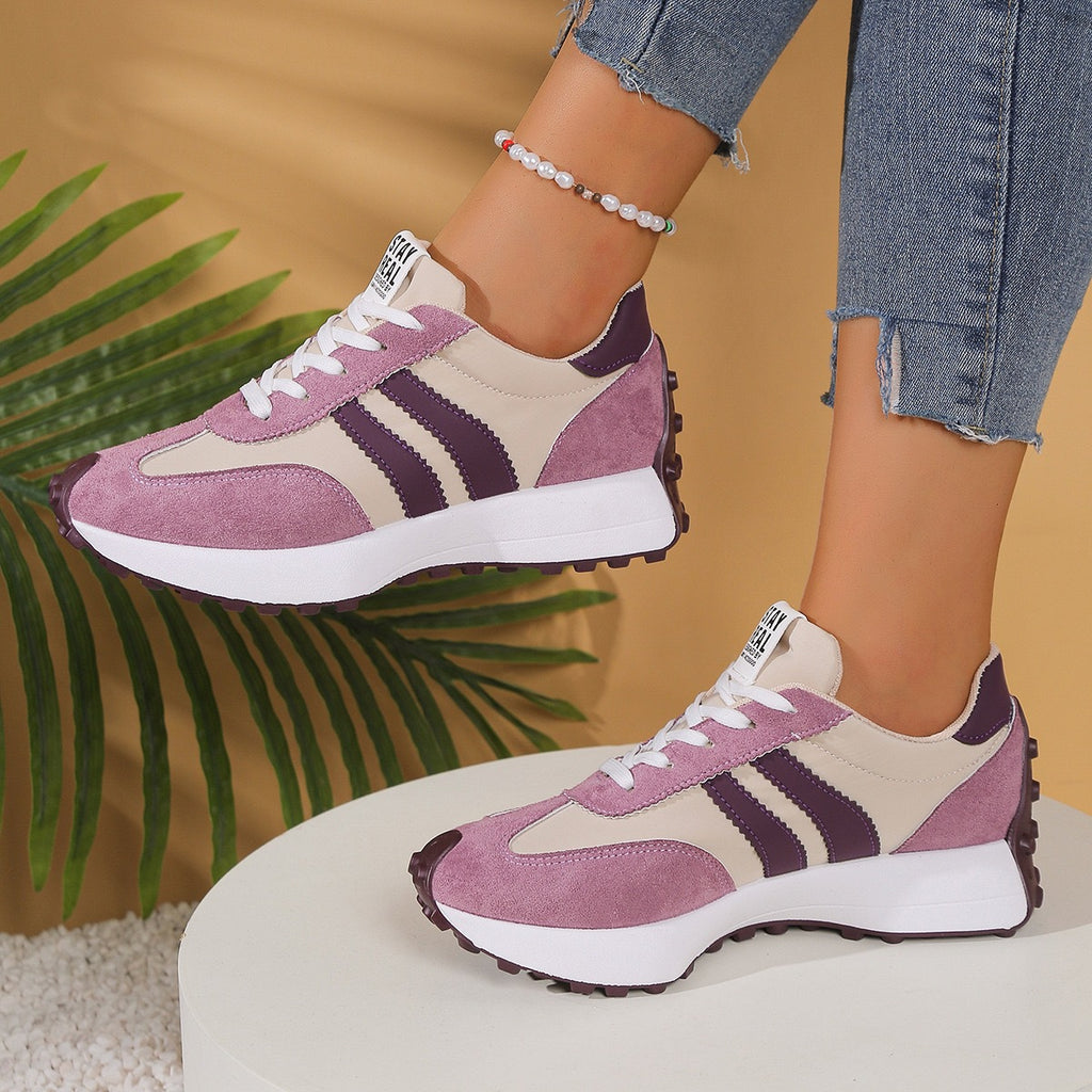 Damen-Dad-Sneaker – Dicke Sohle, Mikrofaser, alle Jahreszeiten