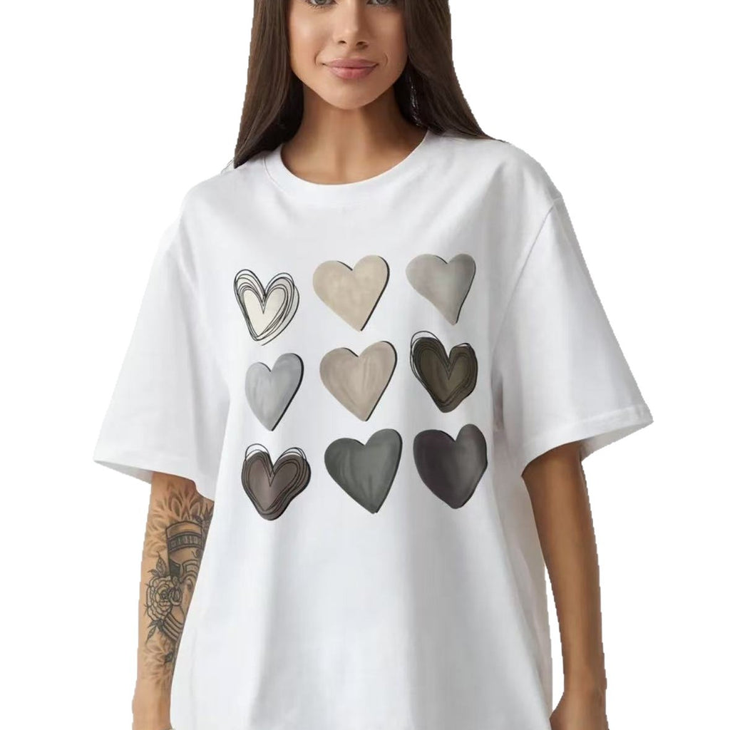 T-shirt femme blanc imprimé cœurs – Coupe ample