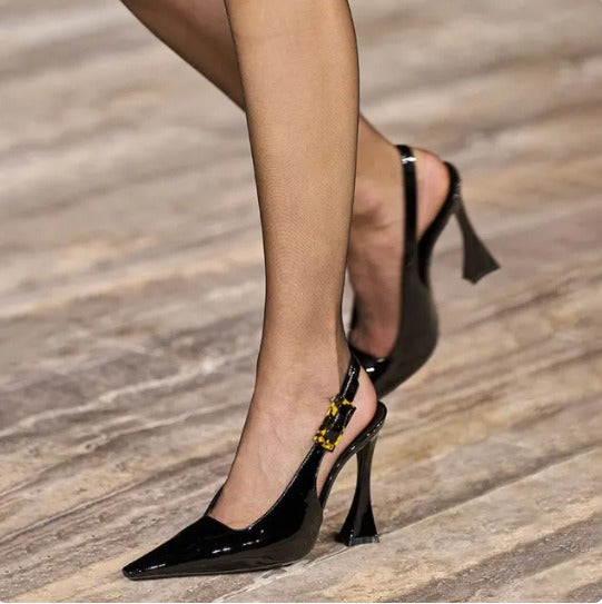 Damen-Pumps mit hohem Absatz, spitzer Kappe, Ausschnitt und offenem Rücken – Sexy & große Größen