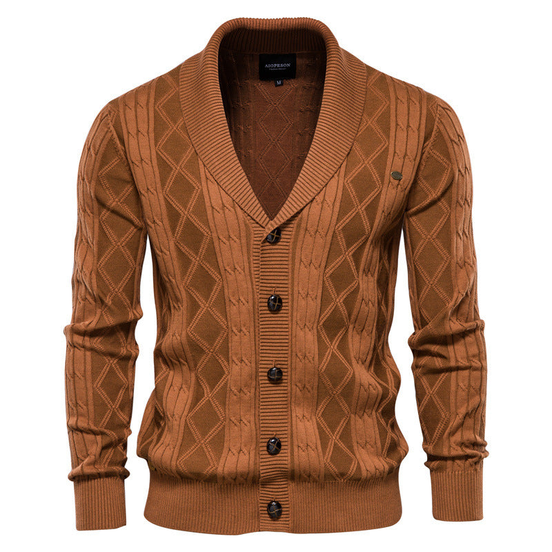 Herren-Strickjacke mit V-Ausschnitt und Zopfmuster – Langer Oversize-Pullover für den Winter