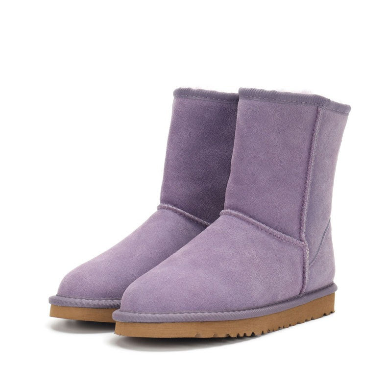 Bottes de neige femme – Chaussures d'hiver Sangpo en cuir véritable, mi-hauteur