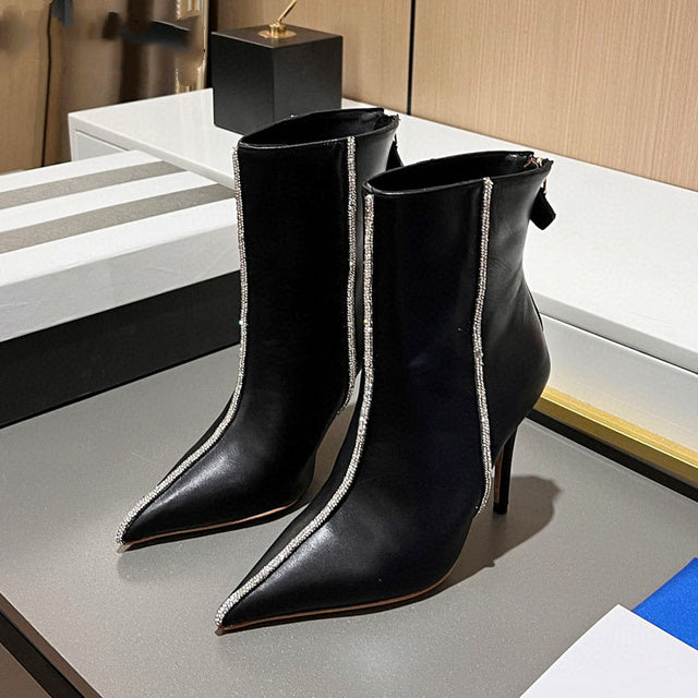Bottines femme à strass, bout pointu et talon fin