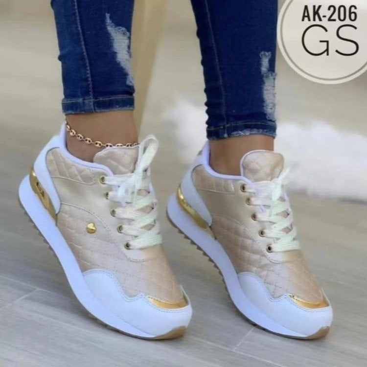 Sneakers Casual Femme à Lacets – Semelle Plate, Bout Rond
