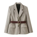 Blazer femme rayé à chevrons avec ceinture
