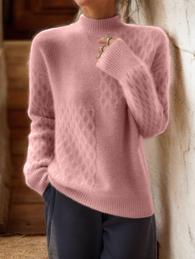 Pull femme à col montant et maille texturée