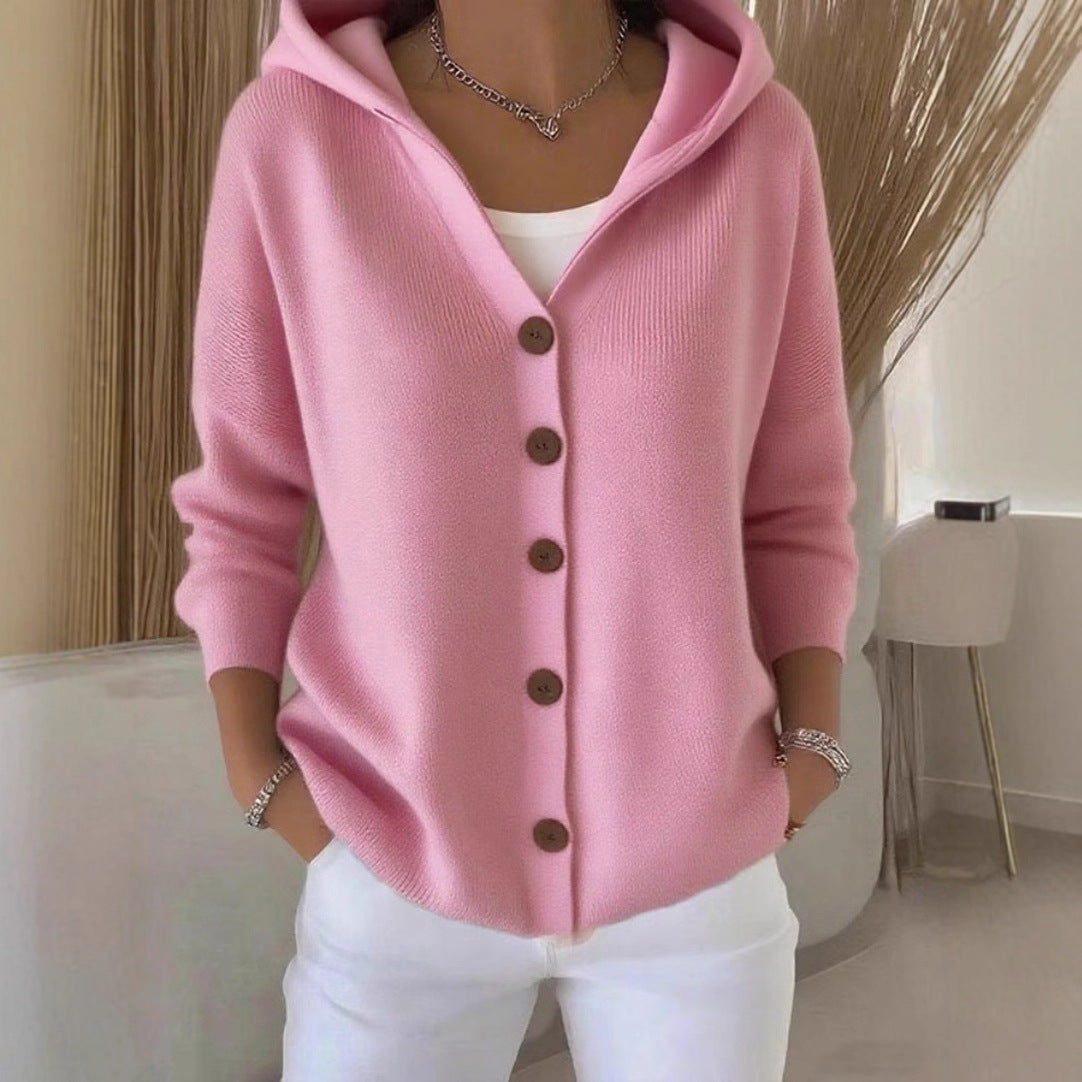 Damen-Strickjacke mit Kapuze, geknöpft, Kaschmir, große Größen, 9 Farben