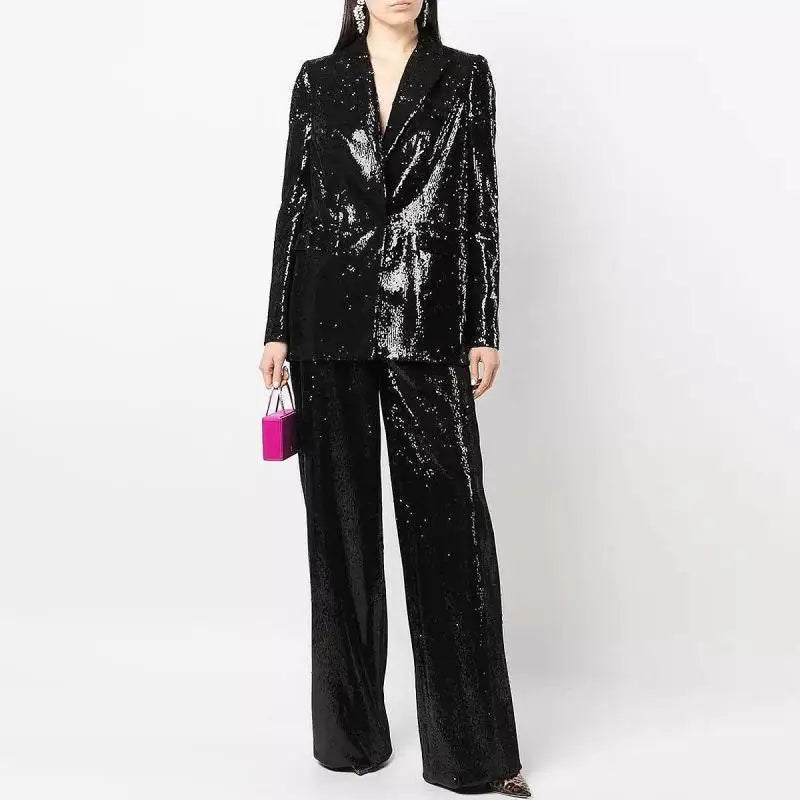 Tailleur pantalon femme à sequins – Ensemble deux pièces