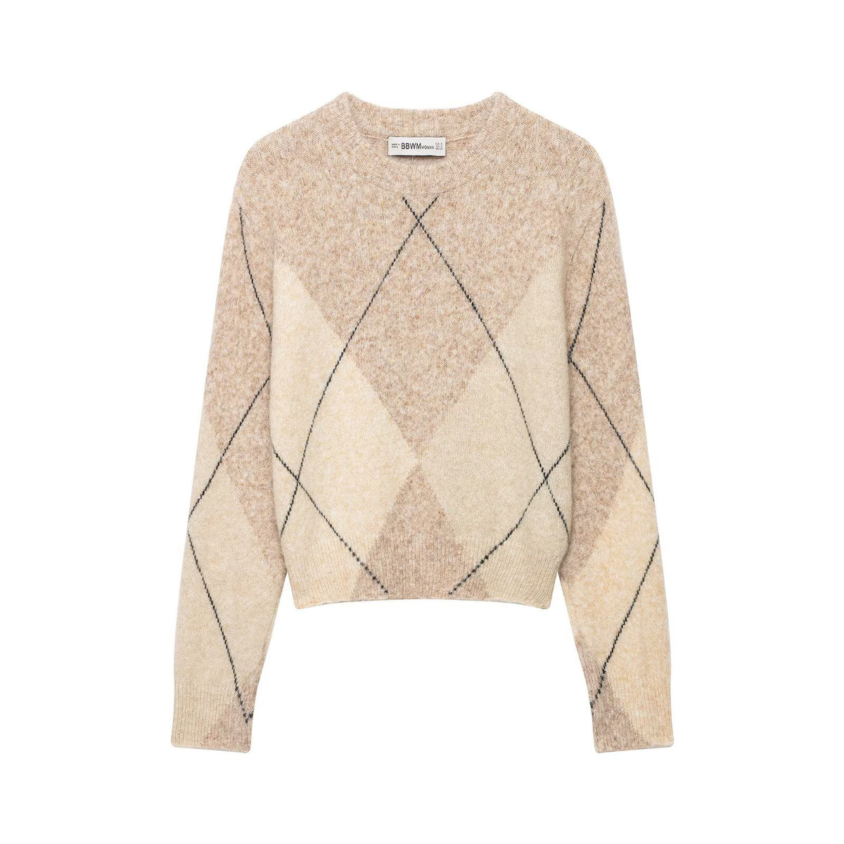 Pull Femme en Maille à Motif Losanges – Col Rond