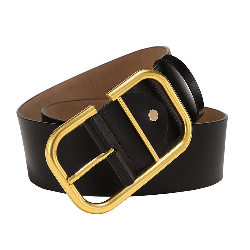 Ceinture large femme en croûte de cuir – Boucle dorée