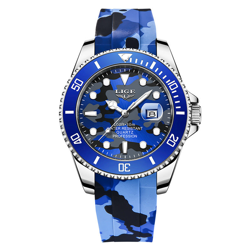 LIGE Herren-Quarzuhr – Wasserdichtes 30M Silikonarmband mit Camouflage-Muster