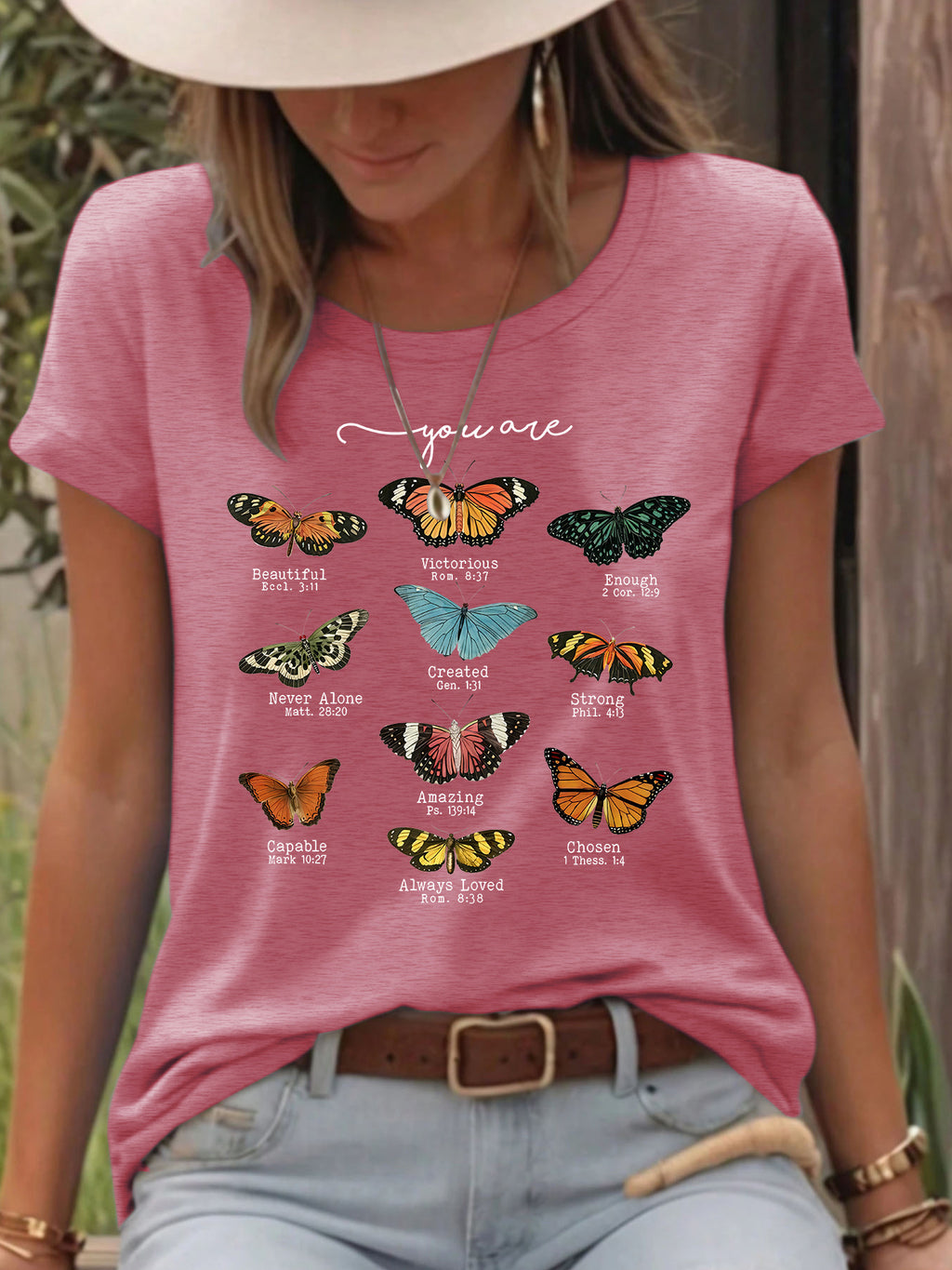 T-shirt femme imprimé papillon à manches courtes