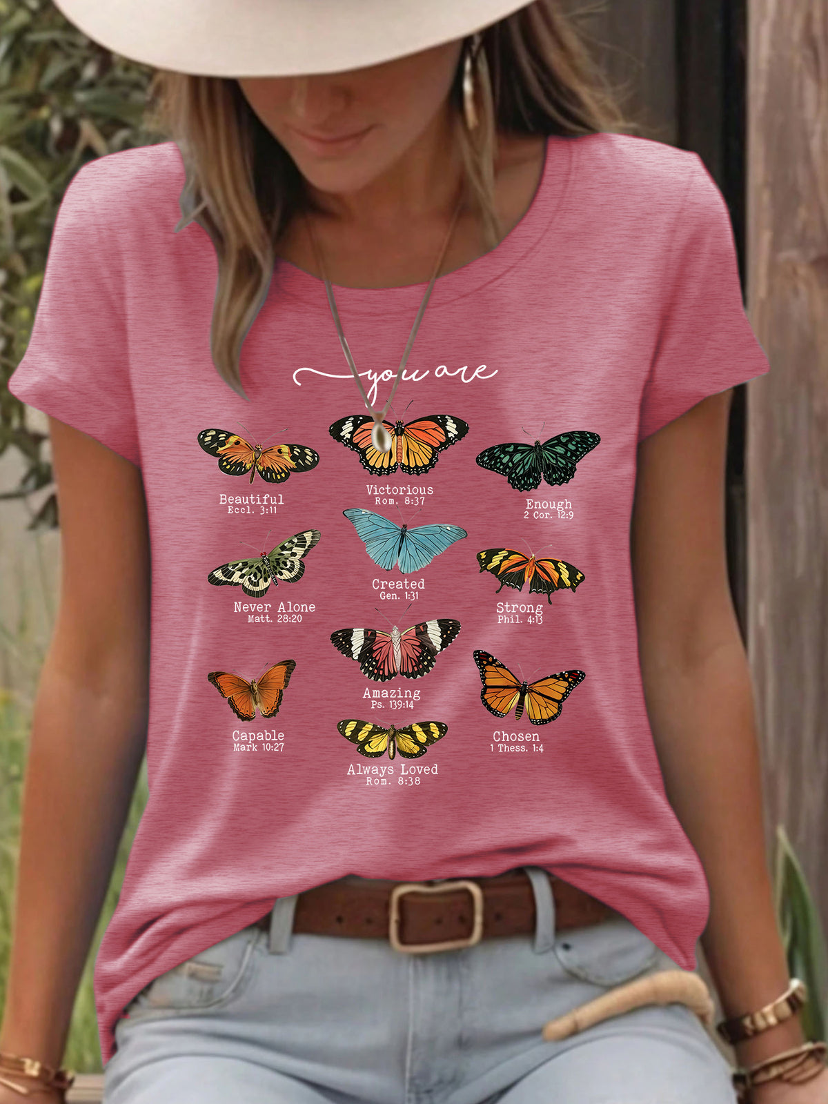 T-shirt femme imprimé papillon à manches courtes