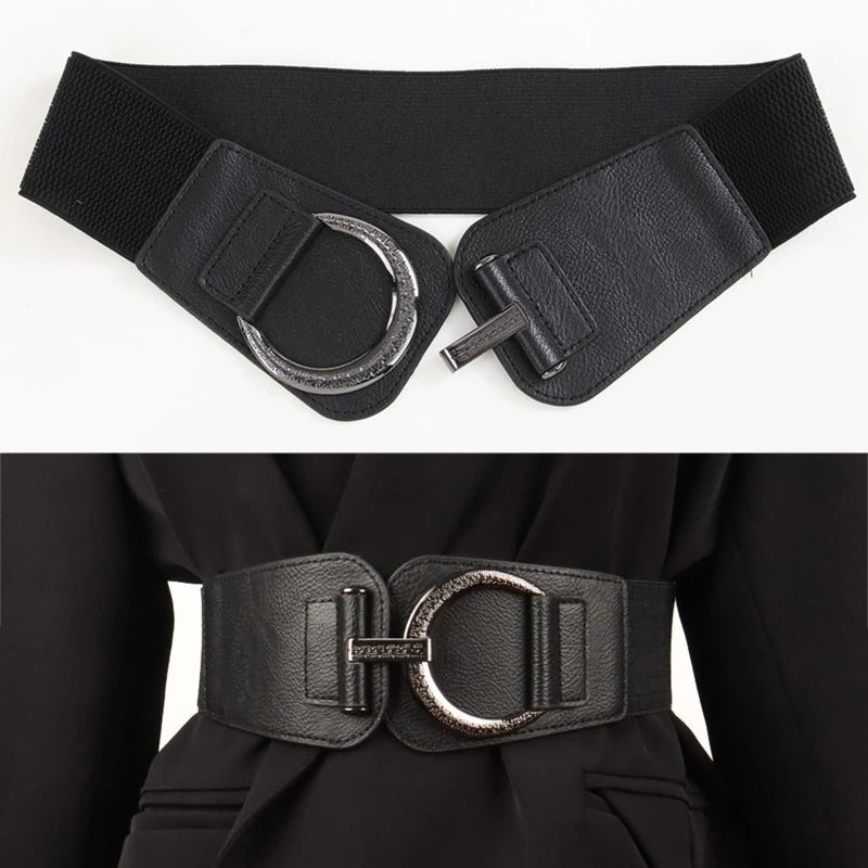 Ceinture Large Femme Style Vintage – Corset Élastique, Boucle & Effet Sculptant