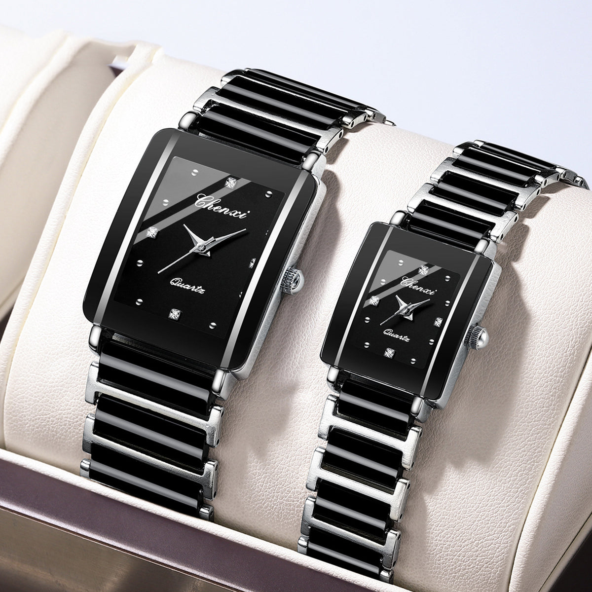 Montre Couple Carrée Céramique Quartz – Homme & Femme, Bracelet Céramique Élégant