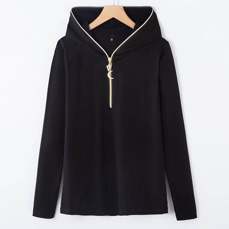 Haut femme à capuche et demi-zip doré