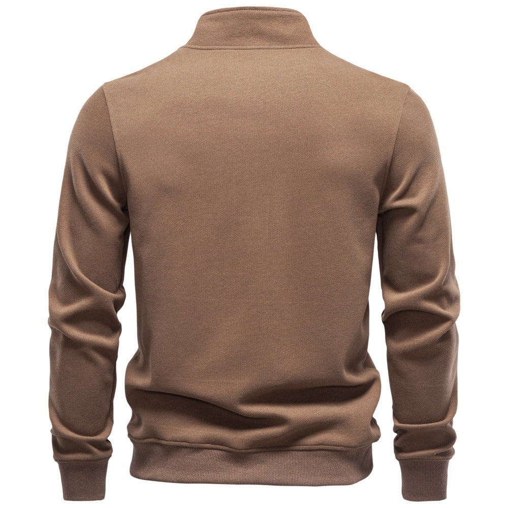 Sweat homme à col montant zippé – Marron, noir ou gris foncé