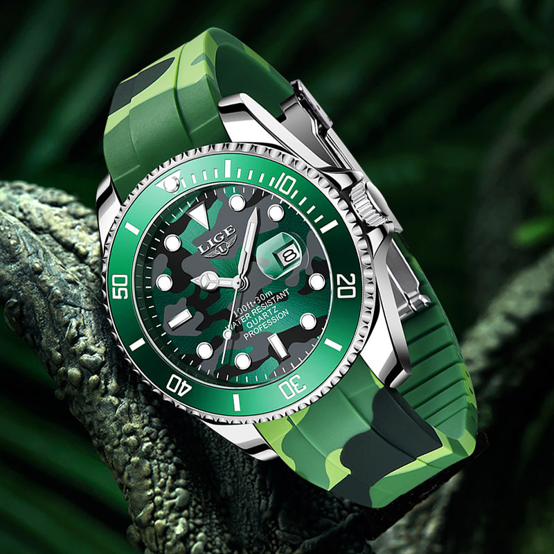 LIGE Herren-Quarzuhr – Wasserdichtes 30M Silikonarmband mit Camouflage-Muster