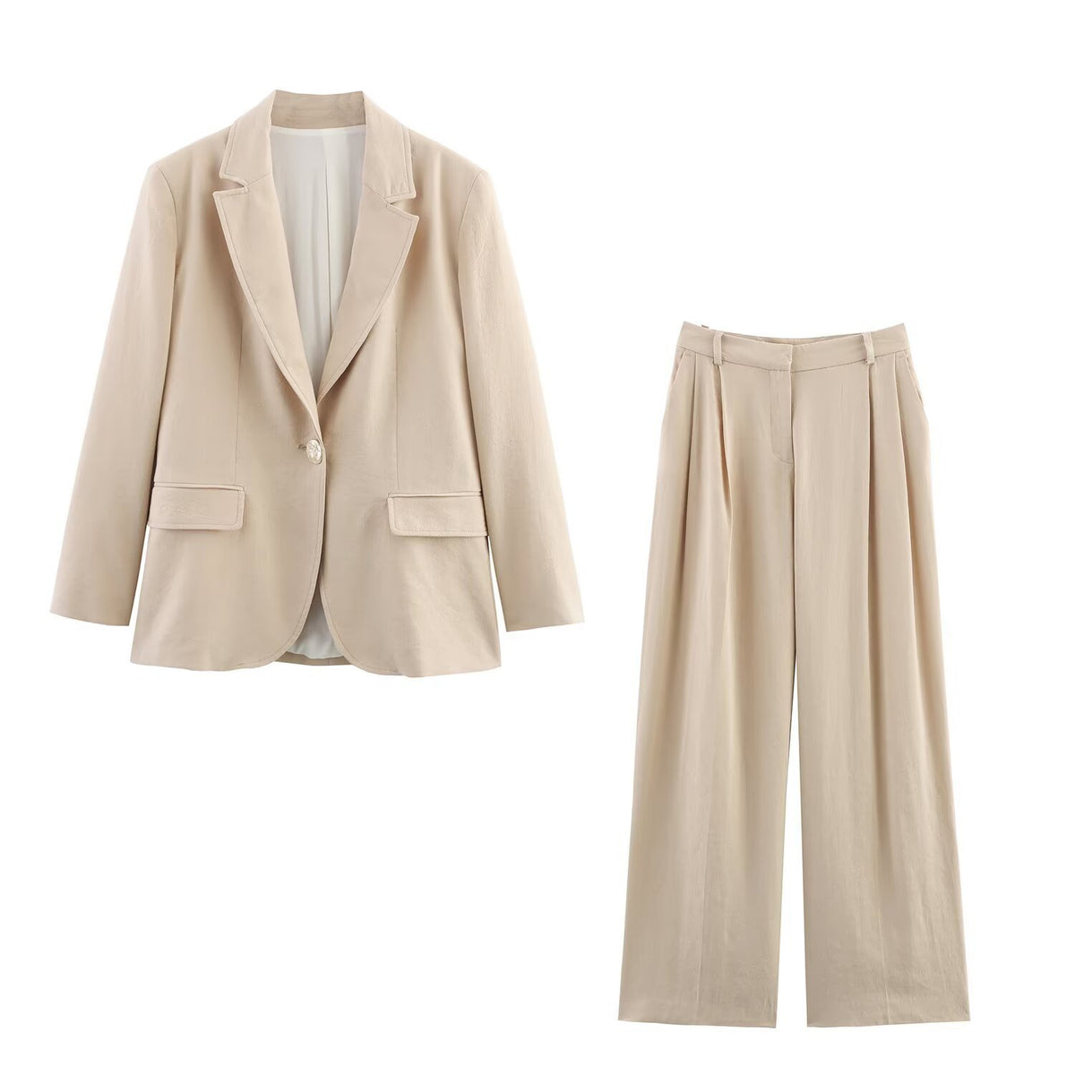 Tailleur Pantalon Femme Beige – Blazer à Un Bouton