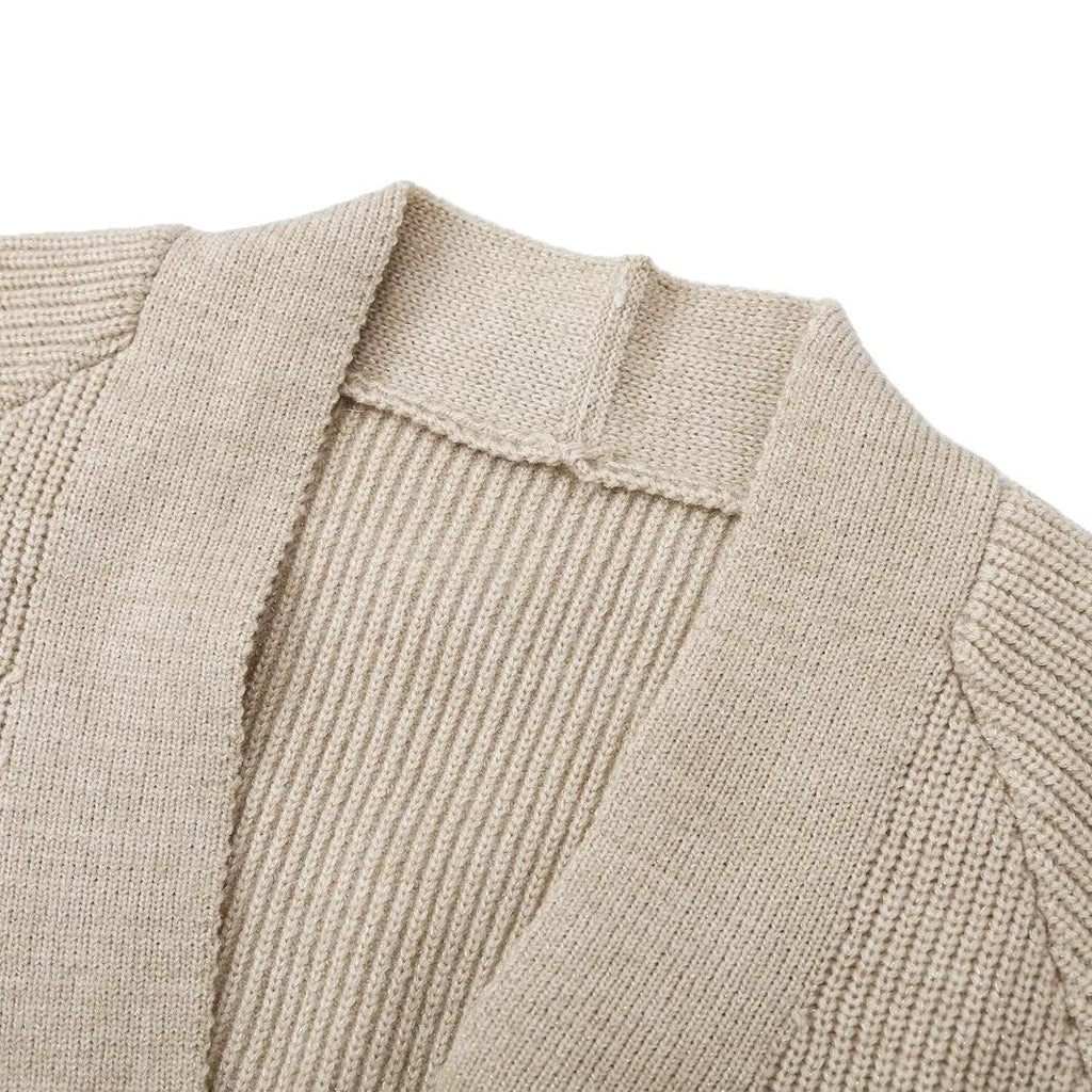 Cardigan long femme en maille côtelée à poches