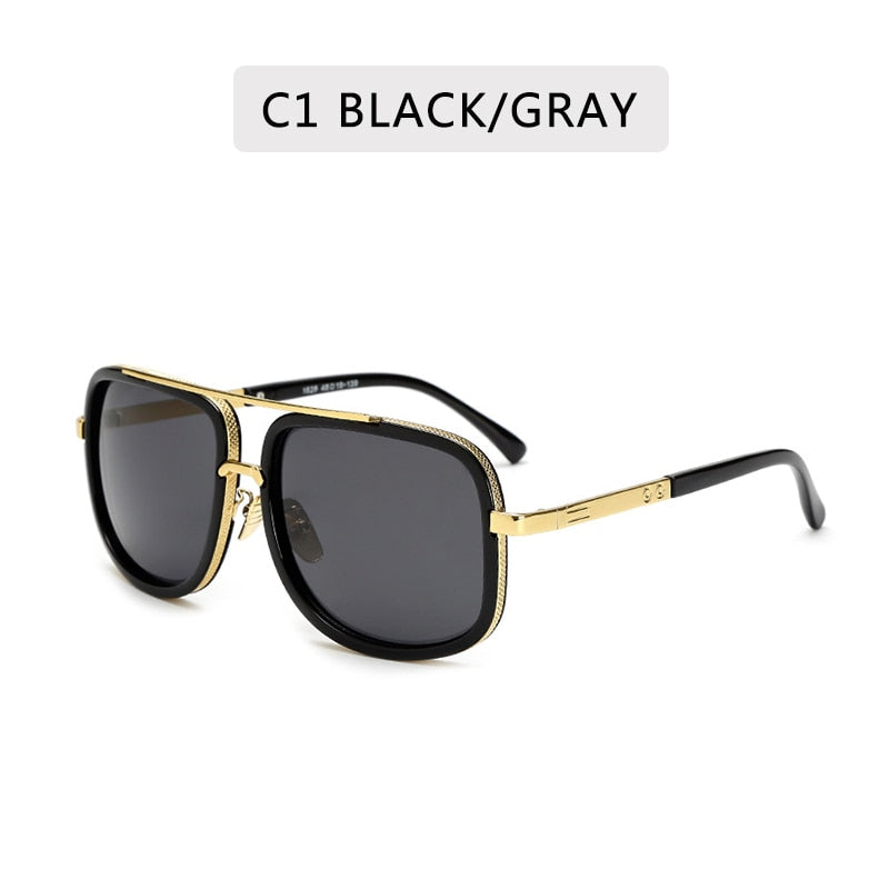 Lunettes de Soleil Grand Cadre Carré – Monture Métal Rétro Vintage Homme & Femme