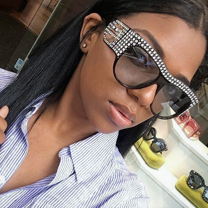 Quadratische Oversize-Sonnenbrille für Damen mit Strass – Gläser mit Farbverlauf UV400