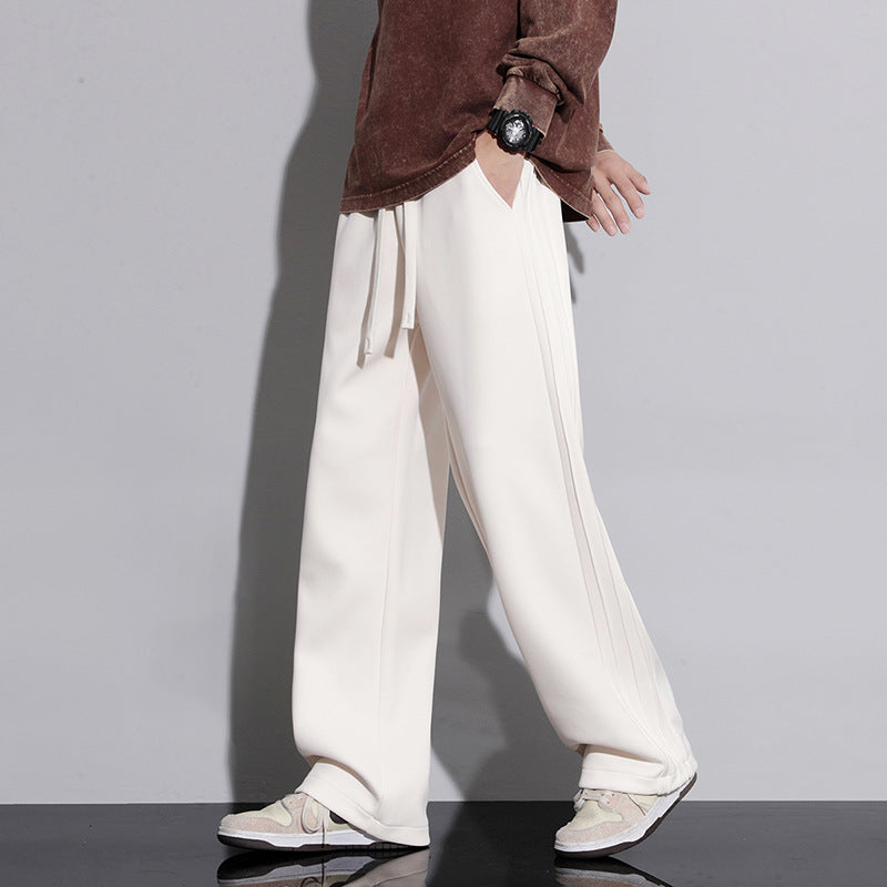 Pantalon homme large fluide – Jambe droite, taille à cordon, style chic décontracté