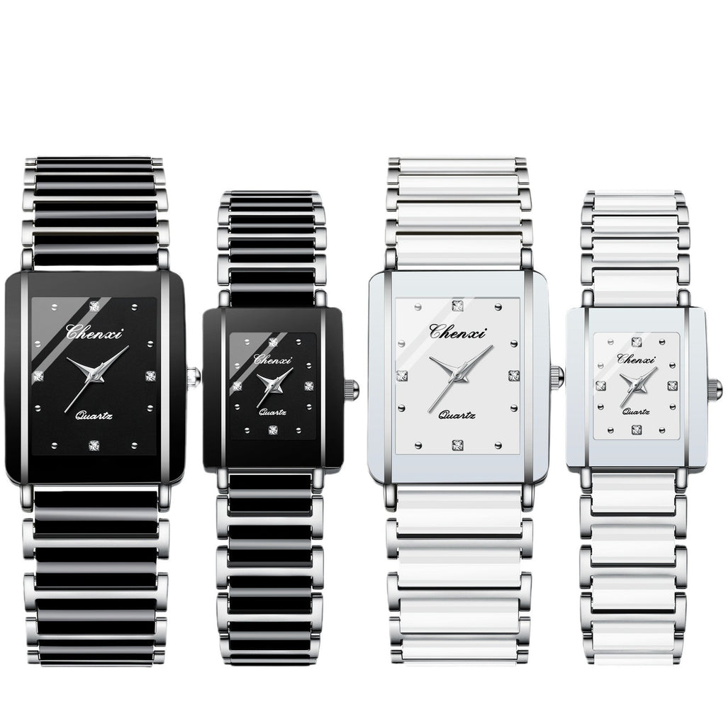 Montre Couple Carrée Céramique Quartz – Homme & Femme, Bracelet Céramique Élégant