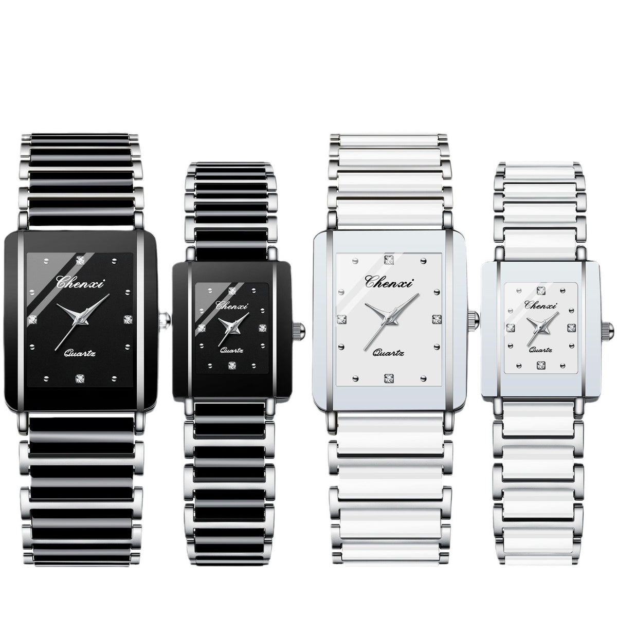 Montre Couple Carrée Céramique Quartz – Homme & Femme, Bracelet Céramique Élégant