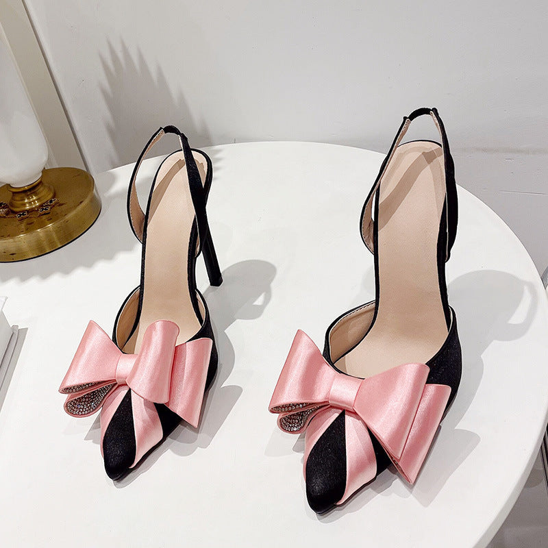 Sandales Talon Aiguille Femme – Satin, Nœud Papillon & Strass, Très Haut Talon 11.5 cm