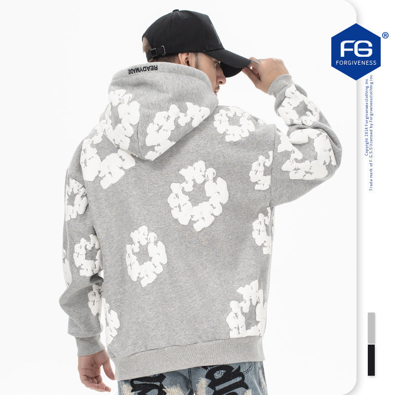 Autumn Winter New High Street Cotton Foaming Printed Letter Embroidered Casual Hoodie
