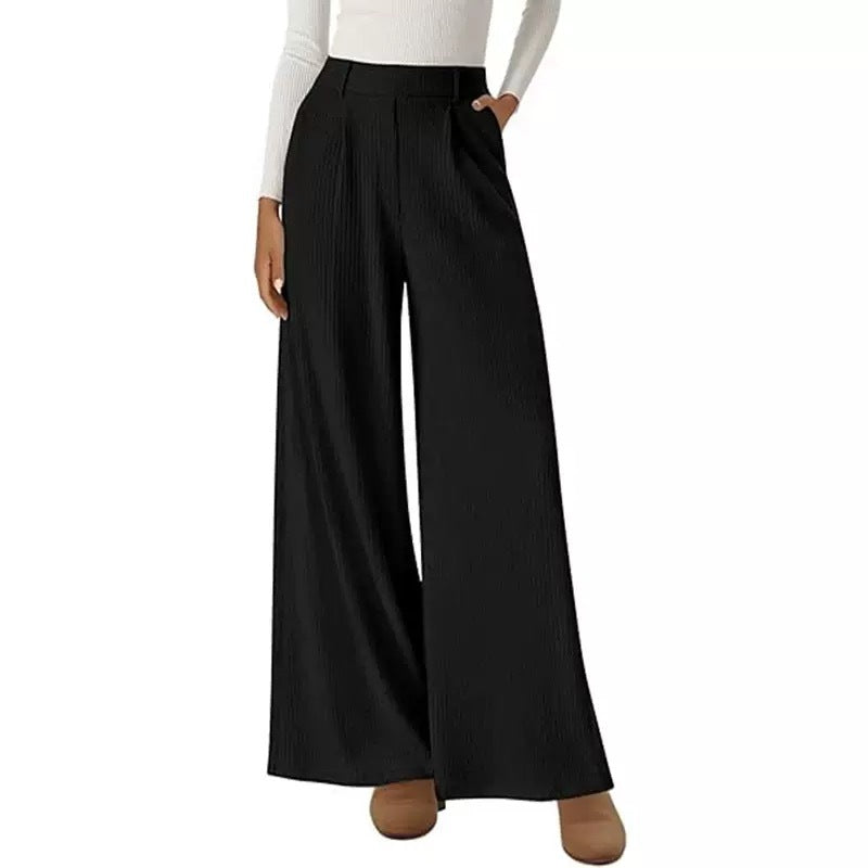 Pantalon Large Femme – Coupe Droite et Taille Mi-Haute
