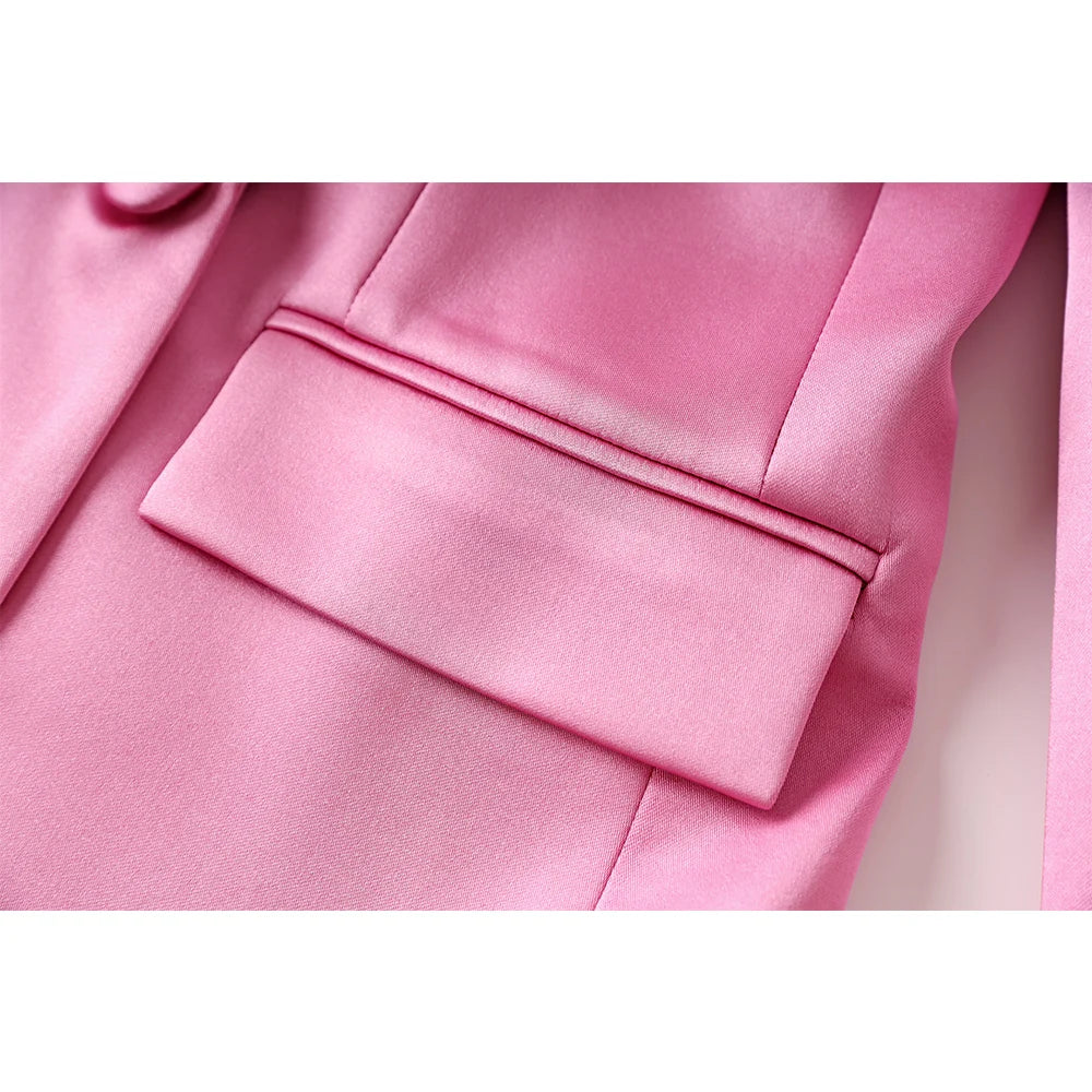 Ensemble Femme Satiné avec Blazer et Mini-Jupe – Rose