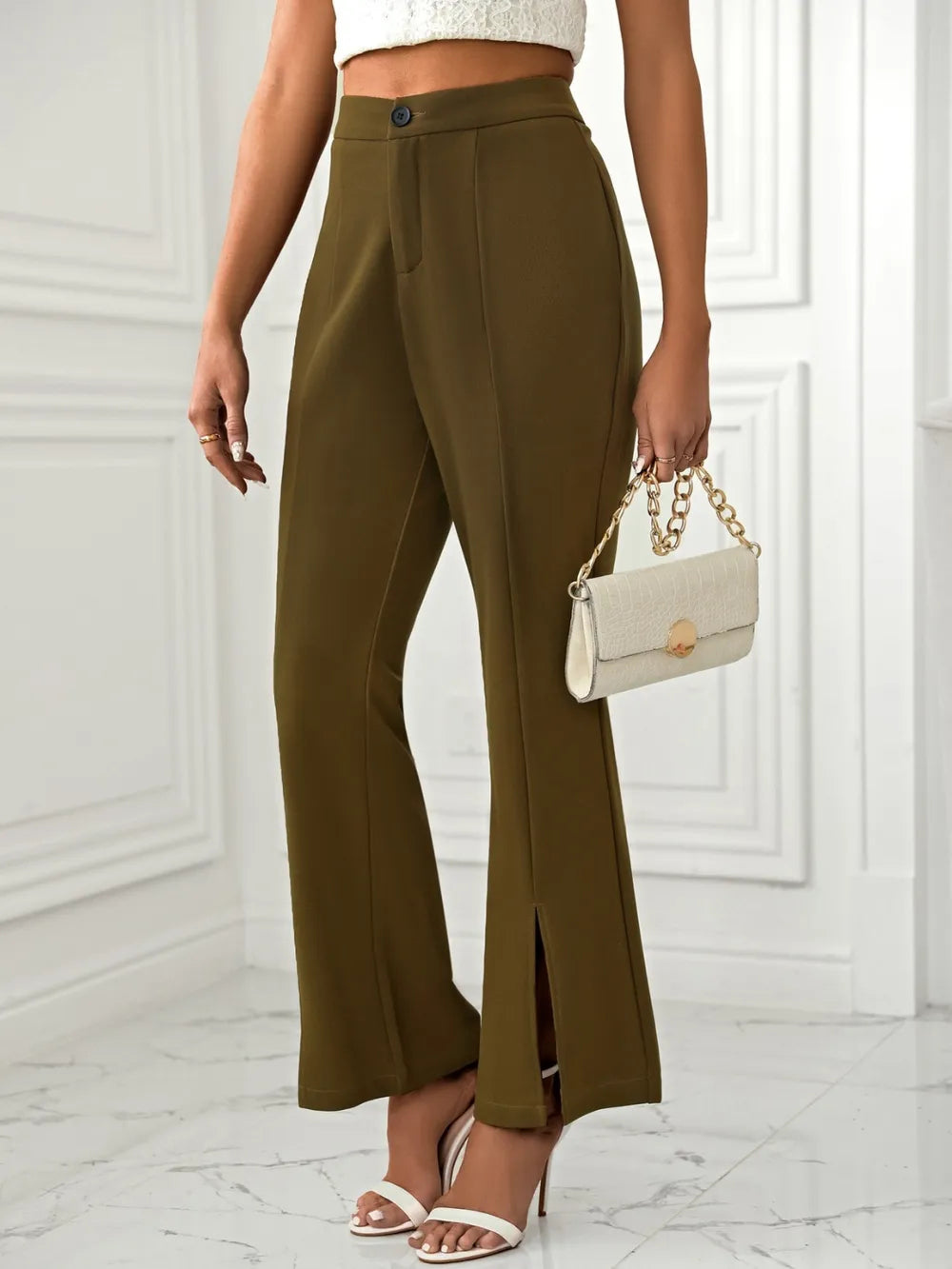 Pantalon Évasé Femme avec Fentes et Poches