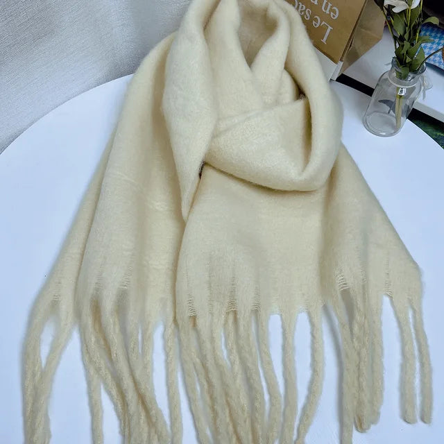 Grande écharpe femme unie à franges 45 × 227 cm