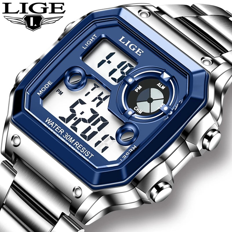 LIGE Elektronische Herrenuhr – Leuchtend, Chronograph & Wasserdichter Alarm 30M