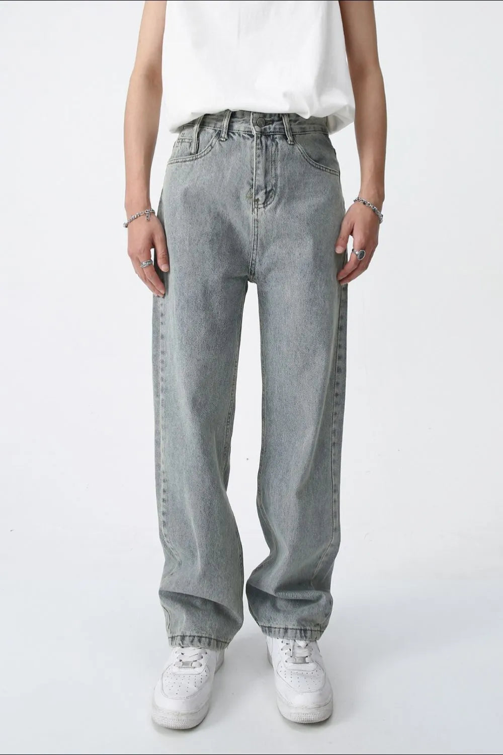 Jean homme baggy gris délavé à poches