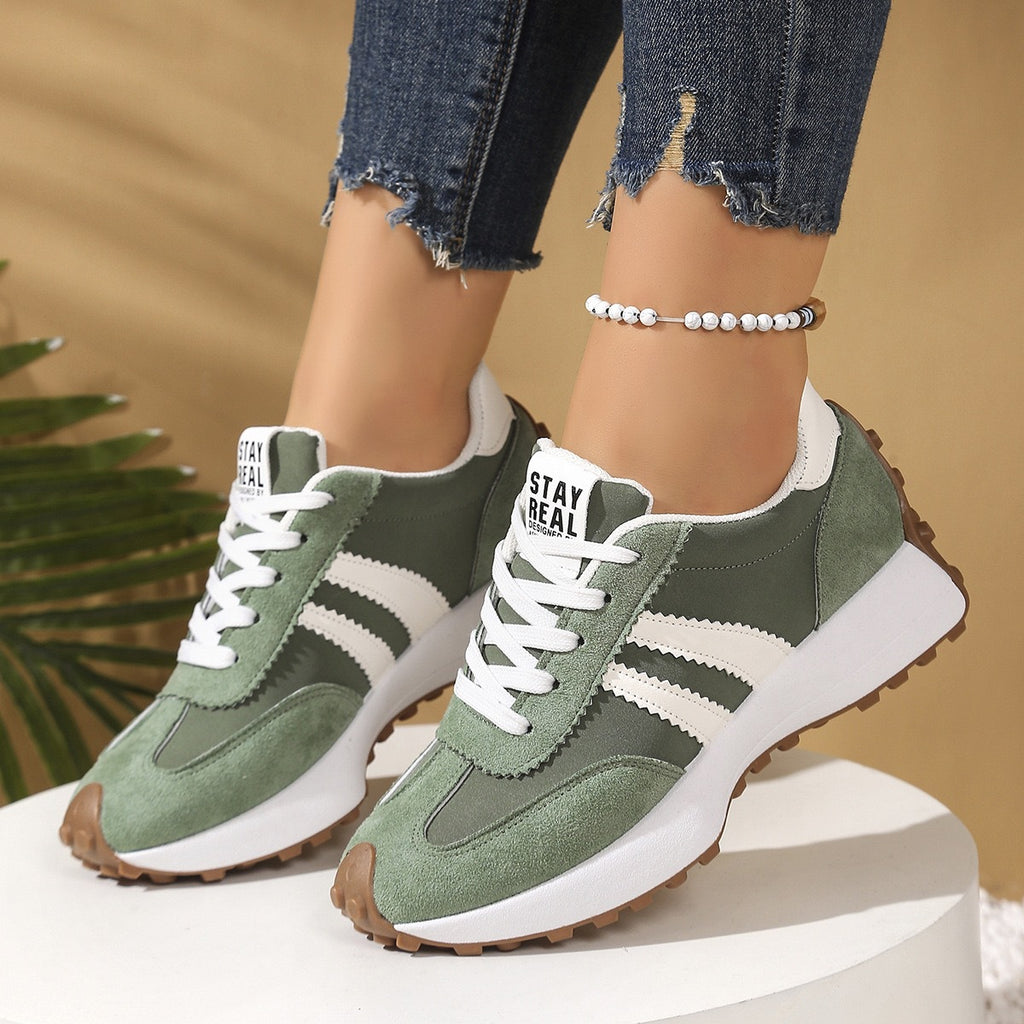Damen-Dad-Sneaker – Dicke Sohle, Mikrofaser, alle Jahreszeiten