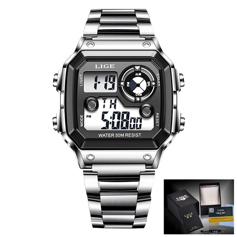 LIGE Elektronische Herrenuhr – Leuchtend, Chronograph & Wasserdichter Alarm 30M