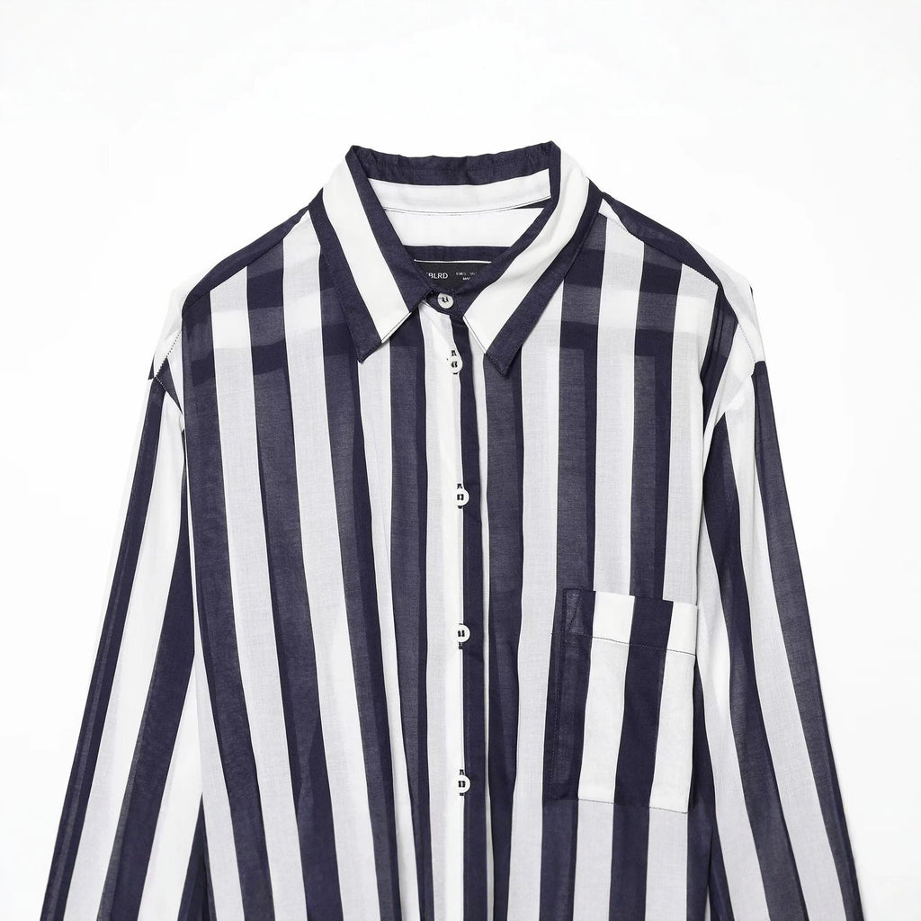 Chemise longue femme à rayures et ceinture à nouer