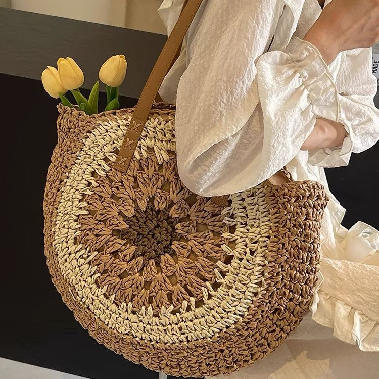 Runde geflochtene Strandtasche – Damen-Korb aus Weidengeflecht