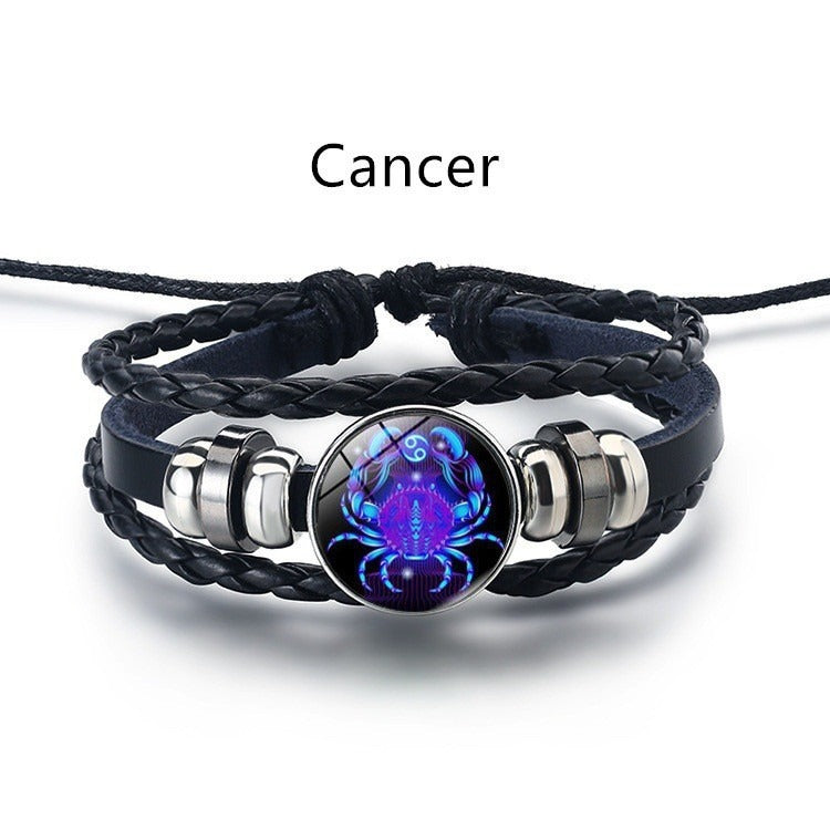 Bracelet Cuir Signe du Zodiaque – Style Rétro Mode Européenne