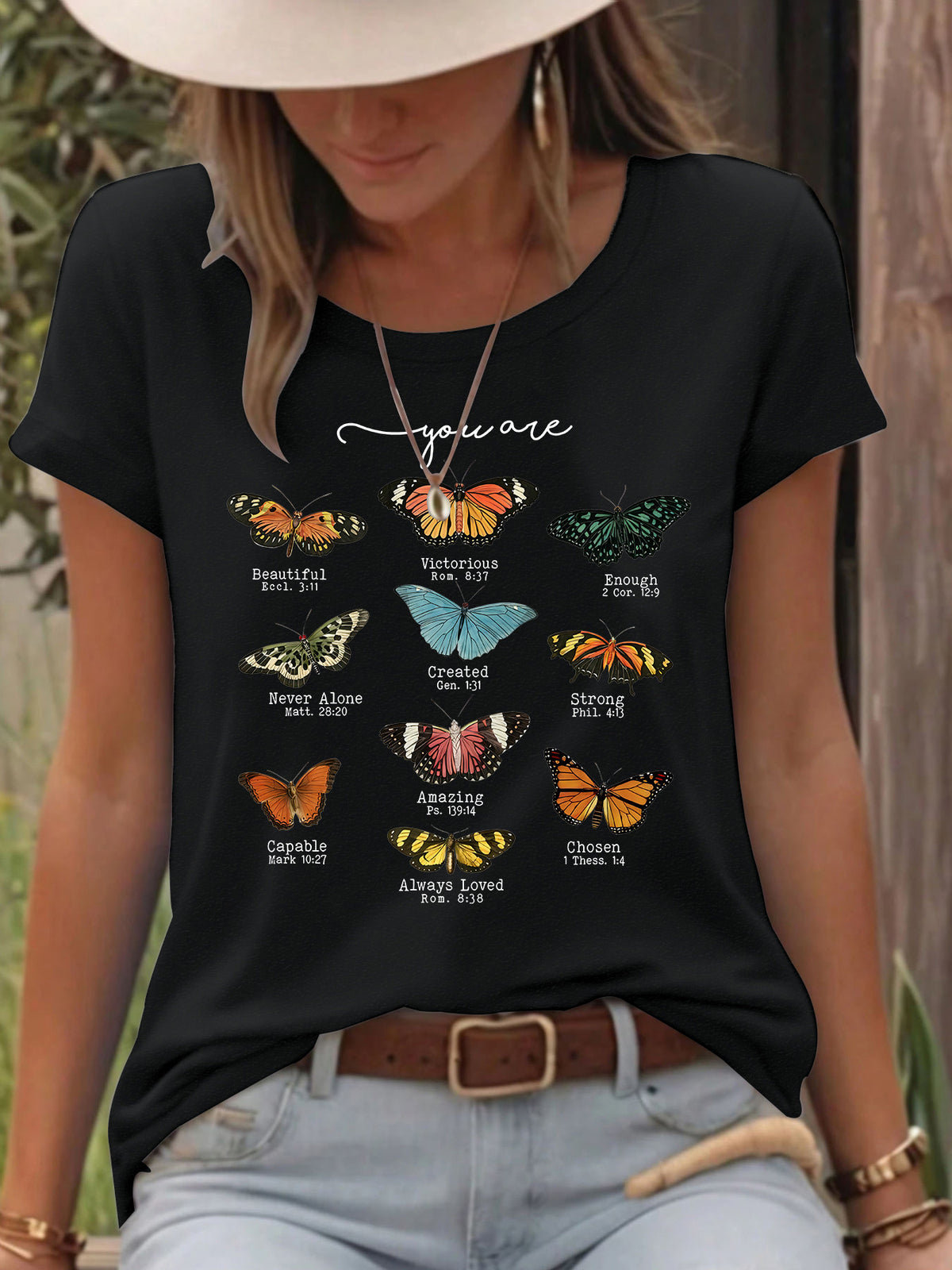 T-shirt femme imprimé papillon à manches courtes