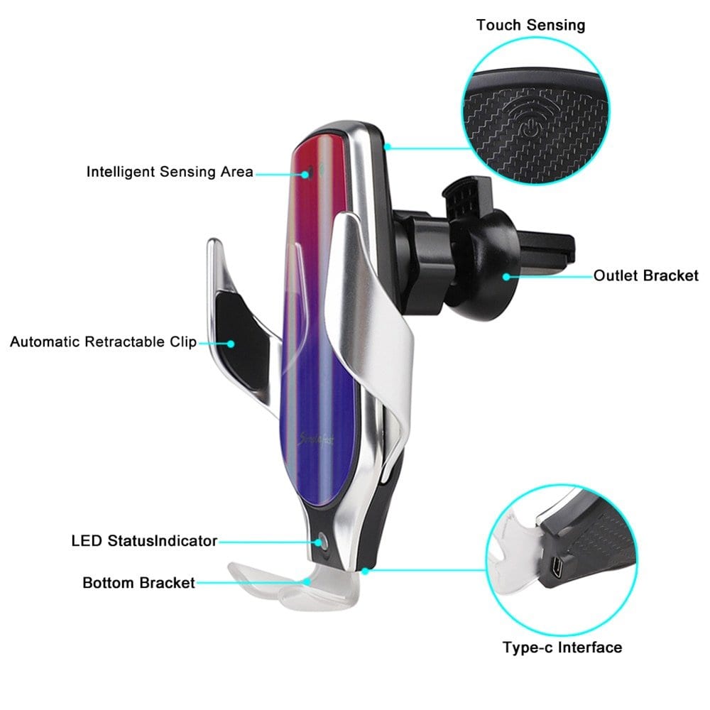 10W SMART CLAMPING 360 ROTATE CAR WIRELESS CHARGER