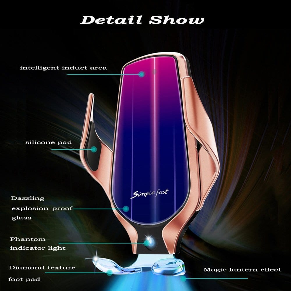 10W SMART CLAMPING 360 ROTATE CAR WIRELESS CHARGER